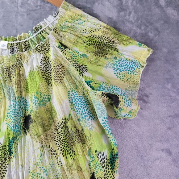 Cato Womens XL Peasant Flowy Top Boho Festival Spring Summer Green Blue Floral - Picture 3 of 11